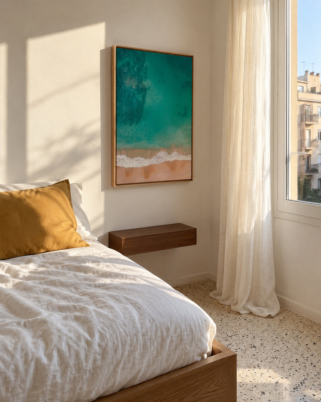 Seaside airview - Framed canvas in an interior