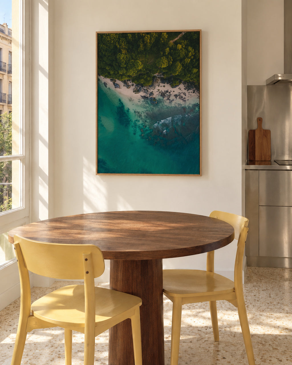 Rocky seaside airview - Framed canvas in an interior