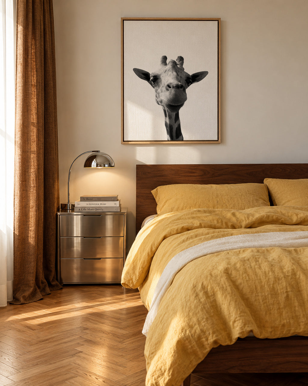 Happy giraffe - Framed canvas in an interior