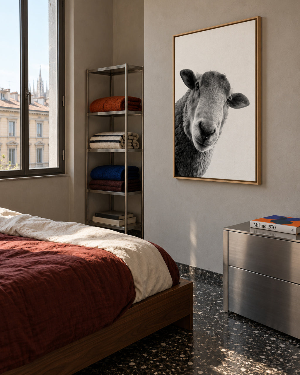 Curious sheep - Lienzo en ambiente