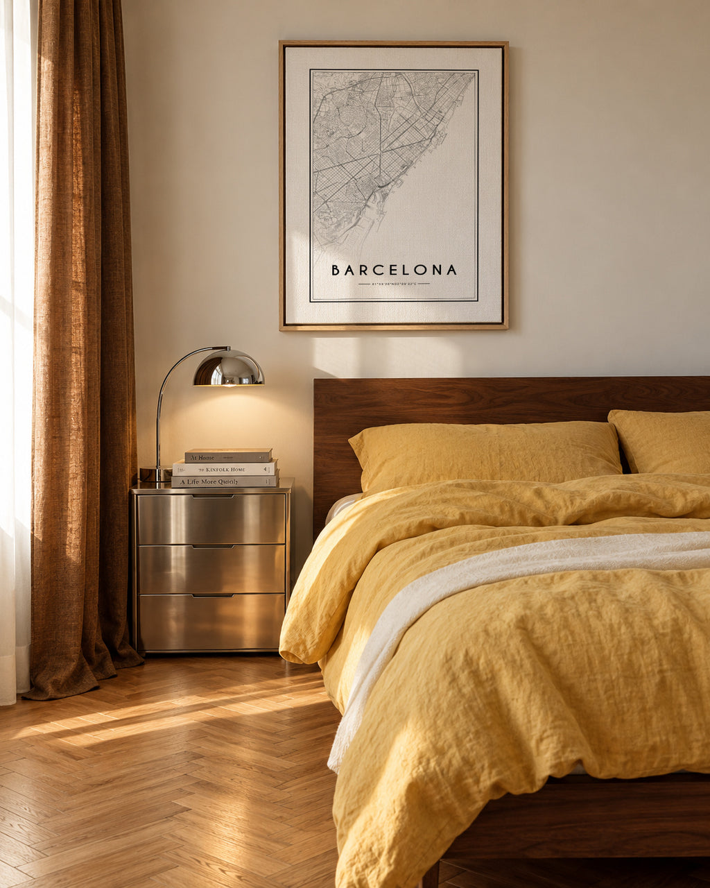 Barcelona map - Framed canvas in an interior