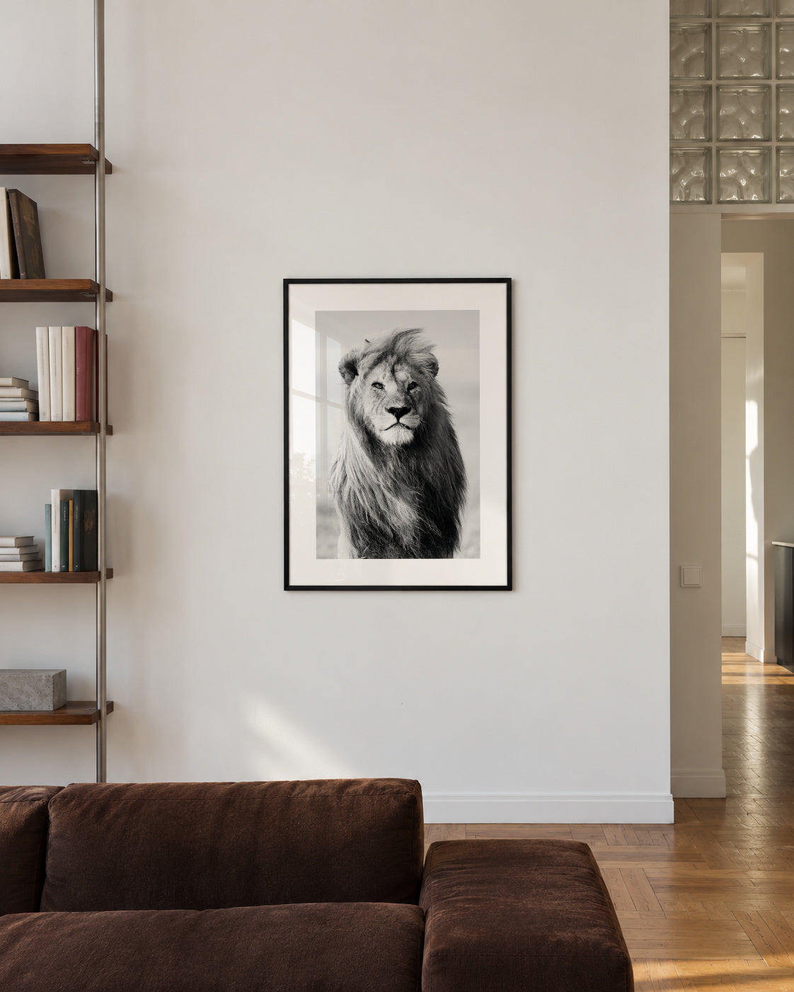 Majestic lion - Framed poster in an interior