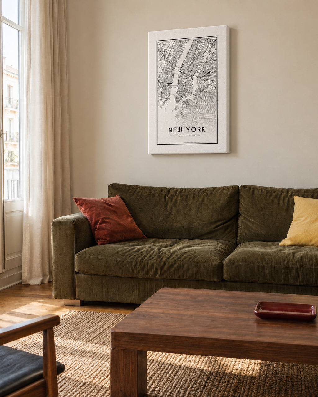 New York map - Unframed canvas in an interior