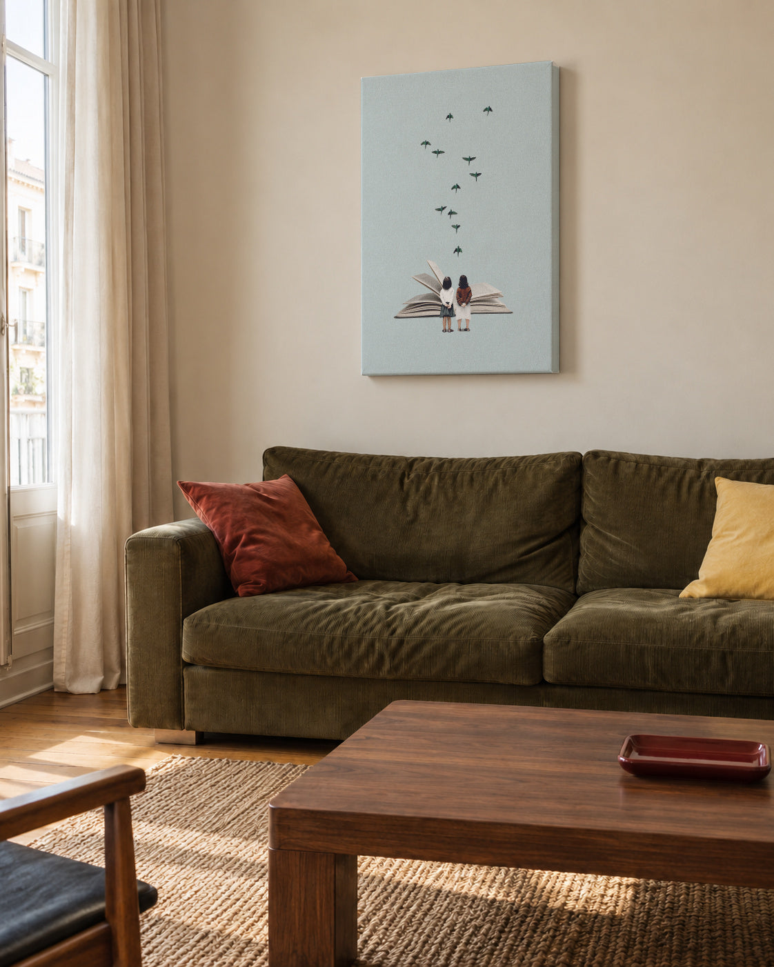 We communicate silently - Unframed canvas in an interior