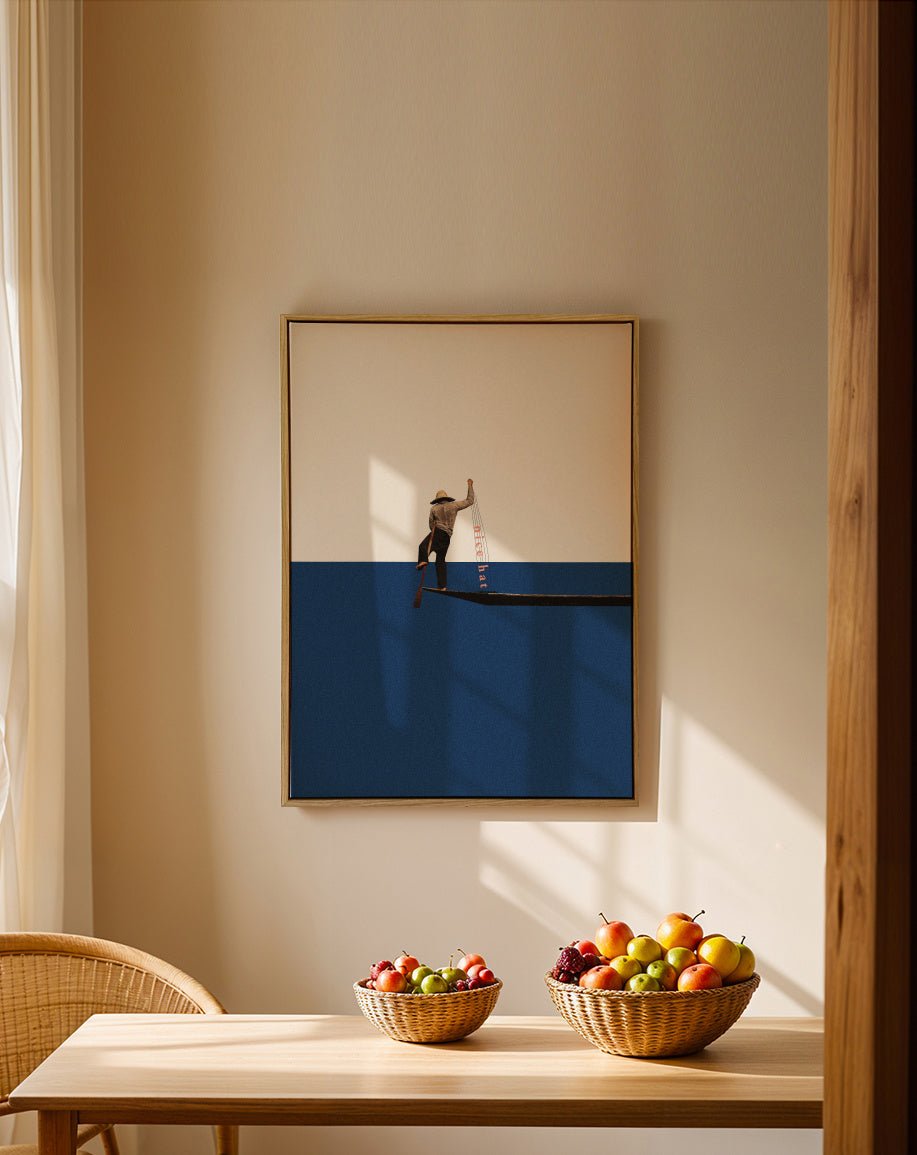 Fishing for compliments - Framed canvas in an interior