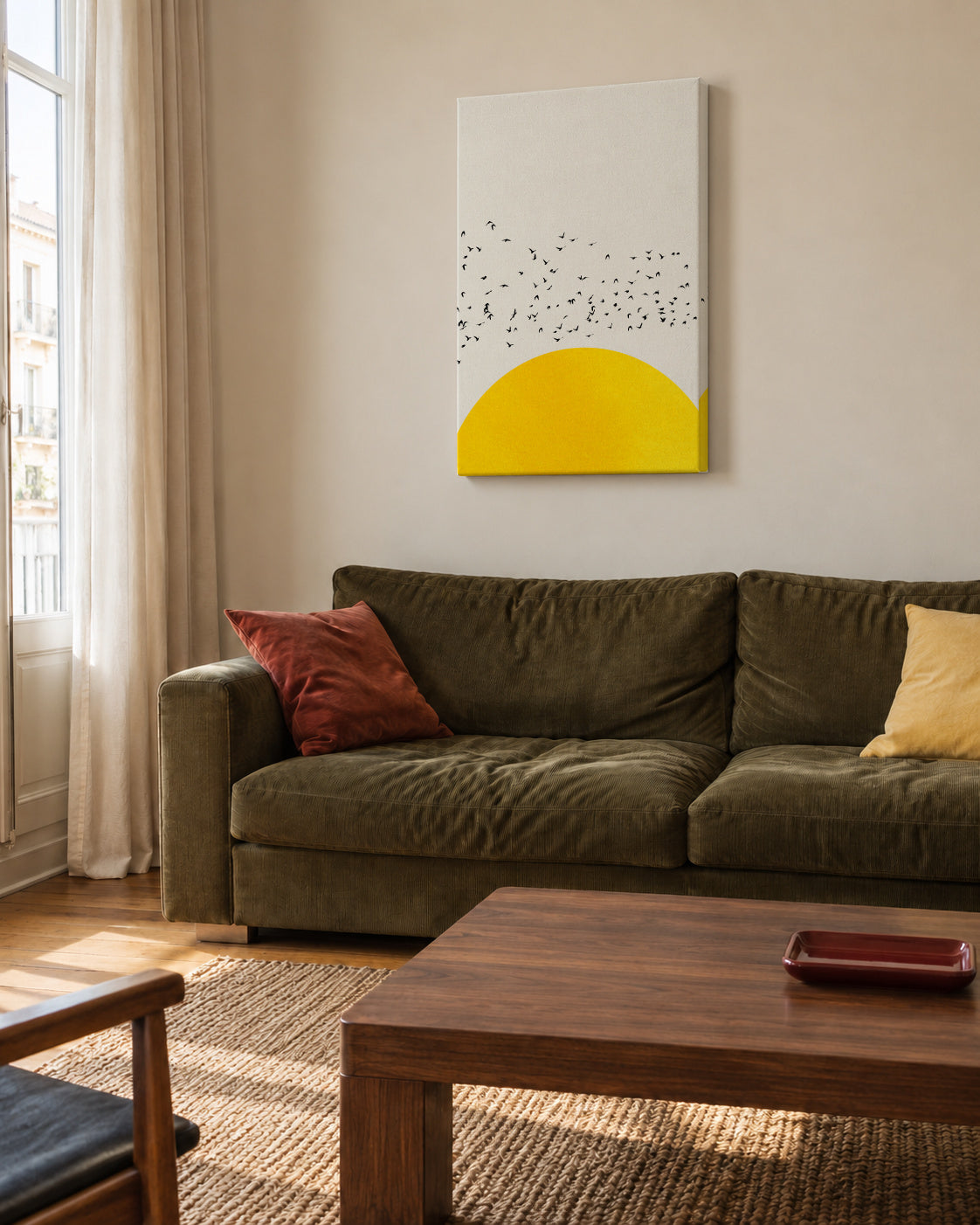 A thousand birds - Unframed canvas in an interior