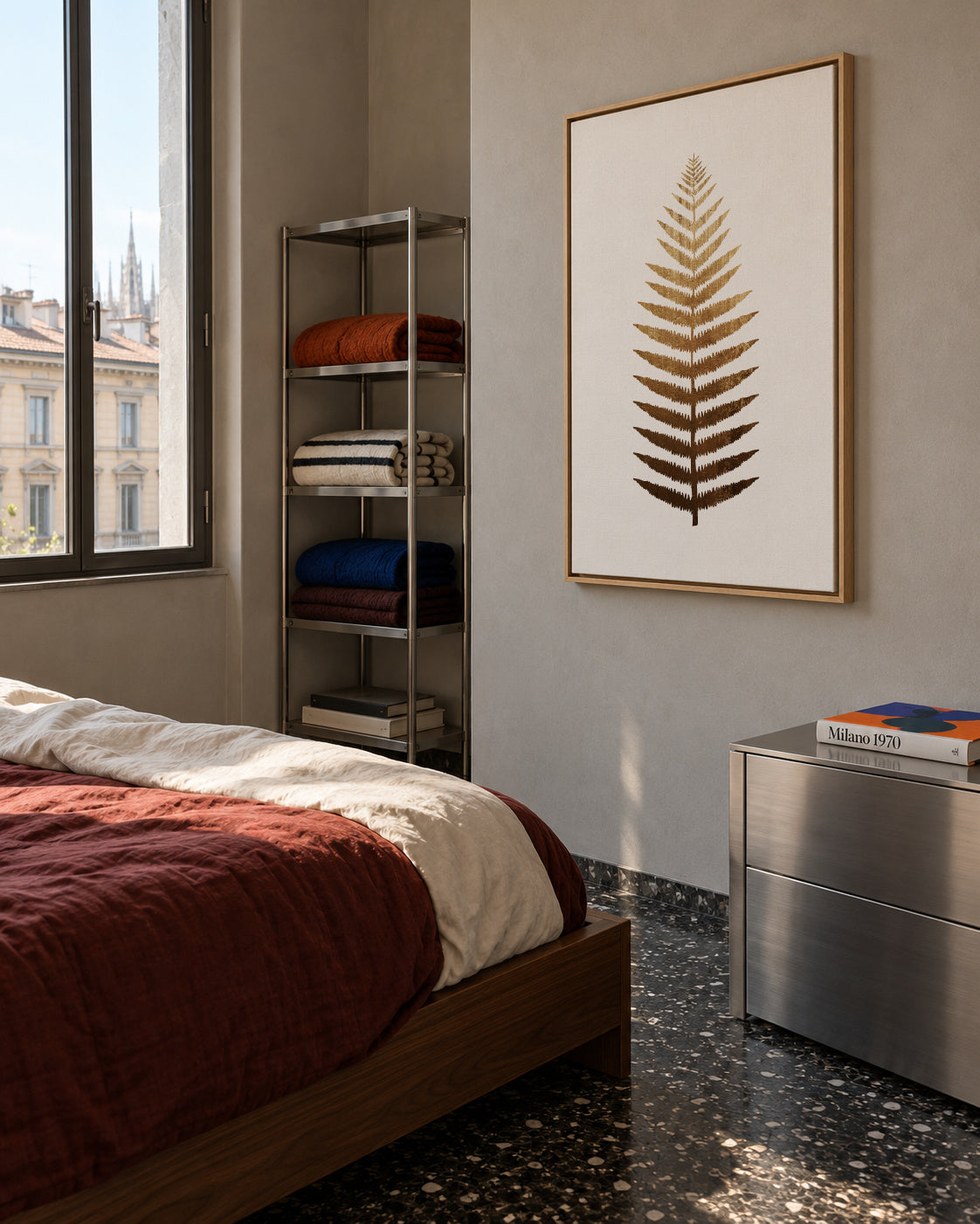 Golden leaf - Framed canvas in an interior