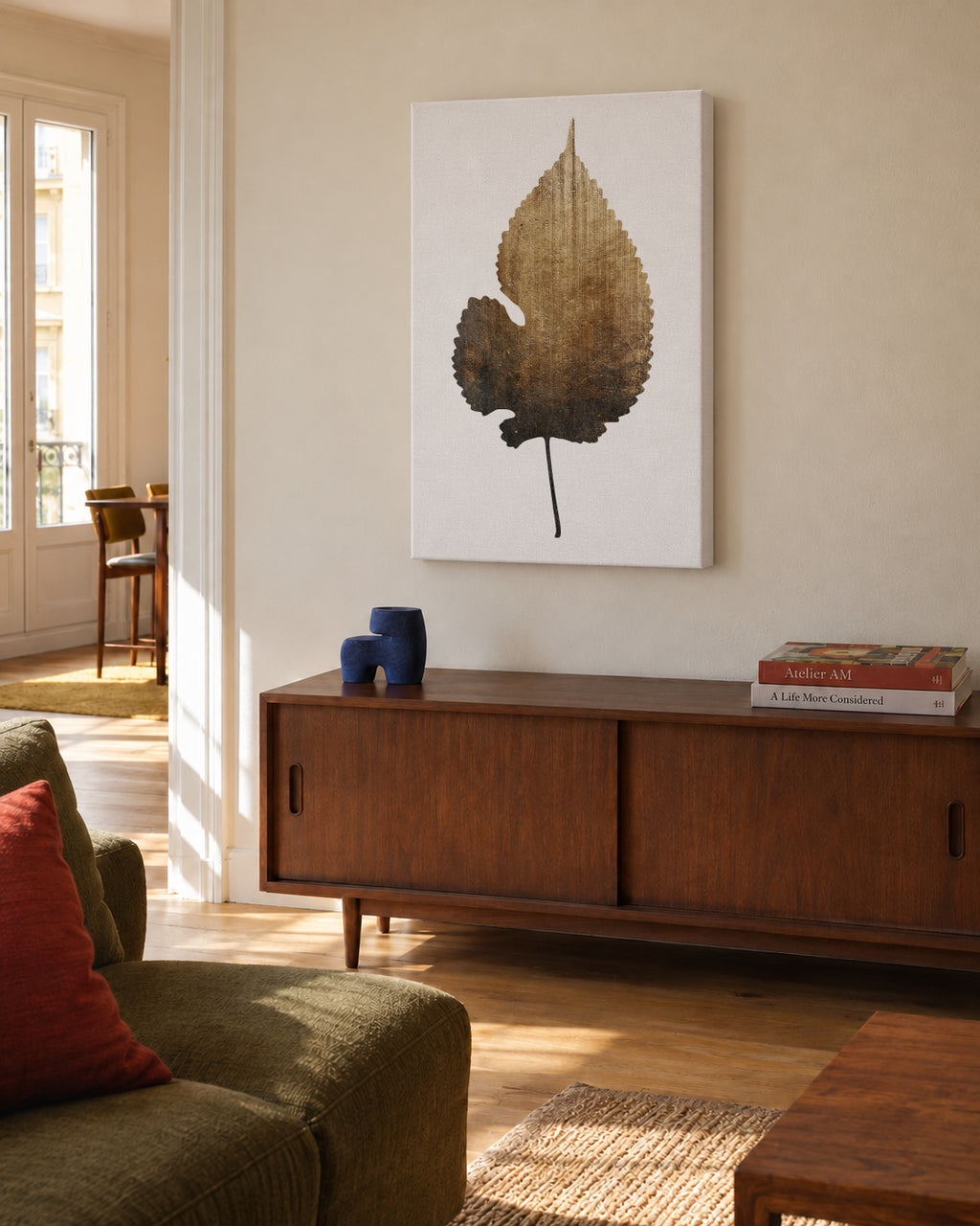Golden leaf - Unframed canvas in an interior