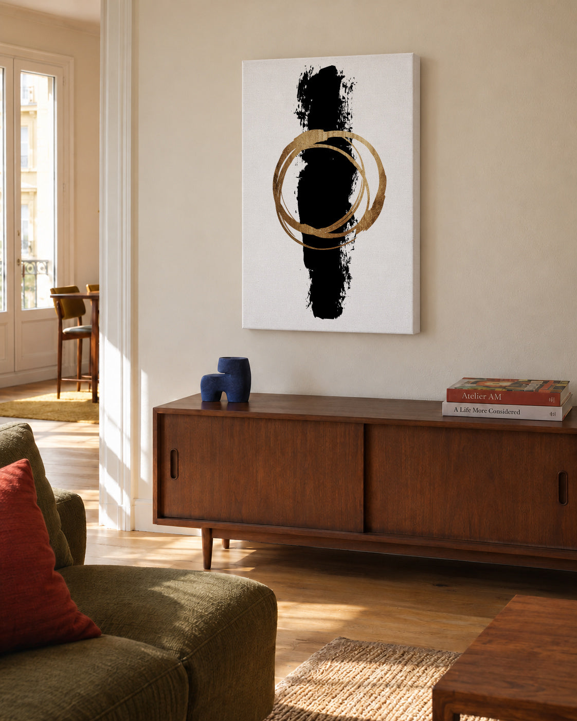 Circle and line - Unframed canvas in an interior