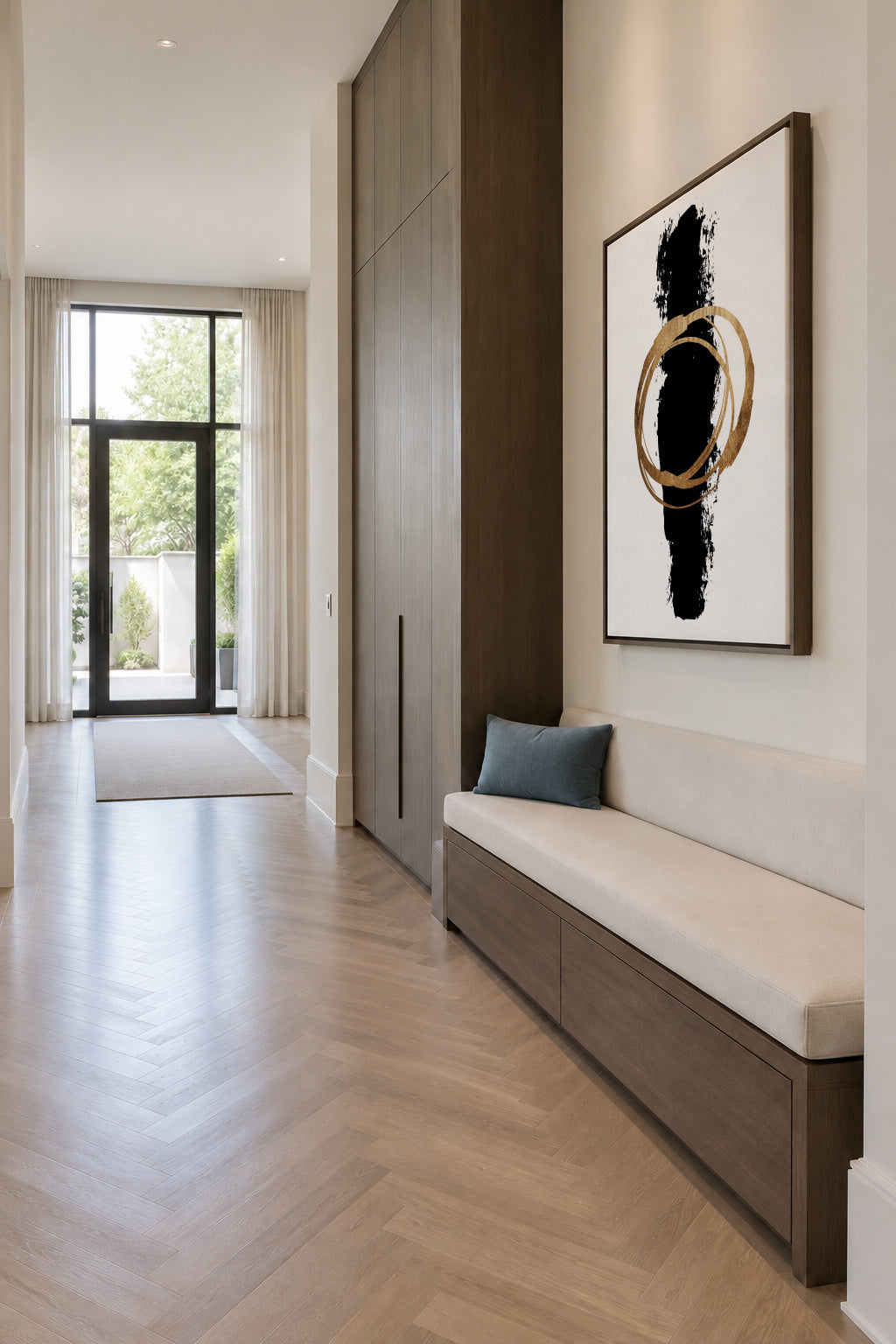 Circle and line - Framed canvas in an interior