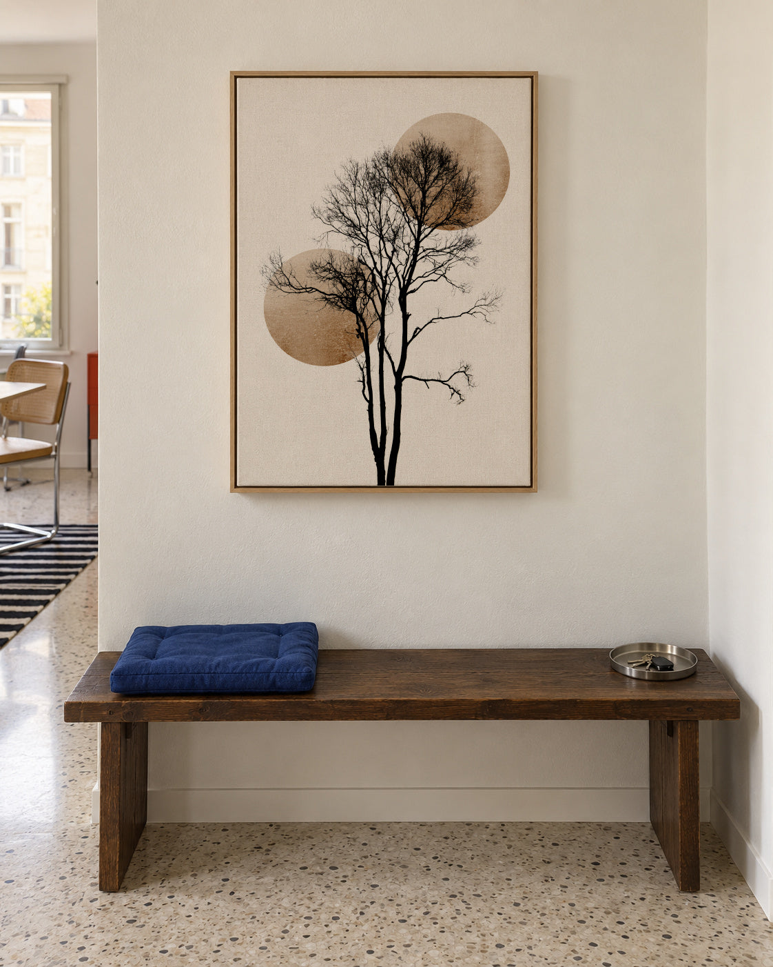 Sun and moon hiding - gold - Framed canvas in an interior