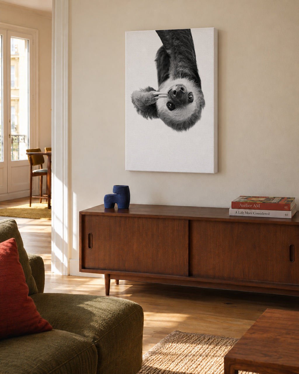 Sloth BW - Unframed canvas in an interior