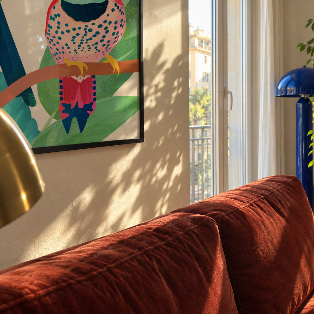 Birds of spring - Framed poster in an interior