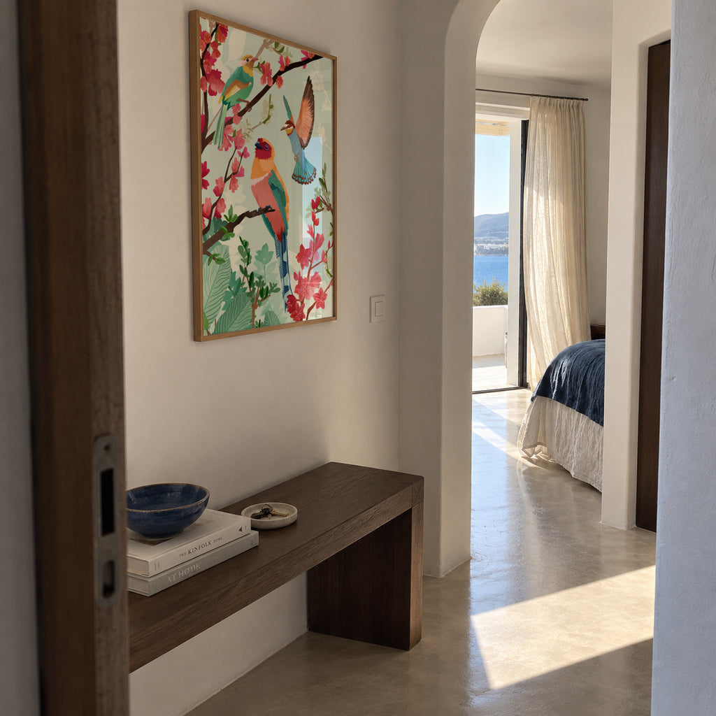 Birds of summer - Framed poster in an interior
