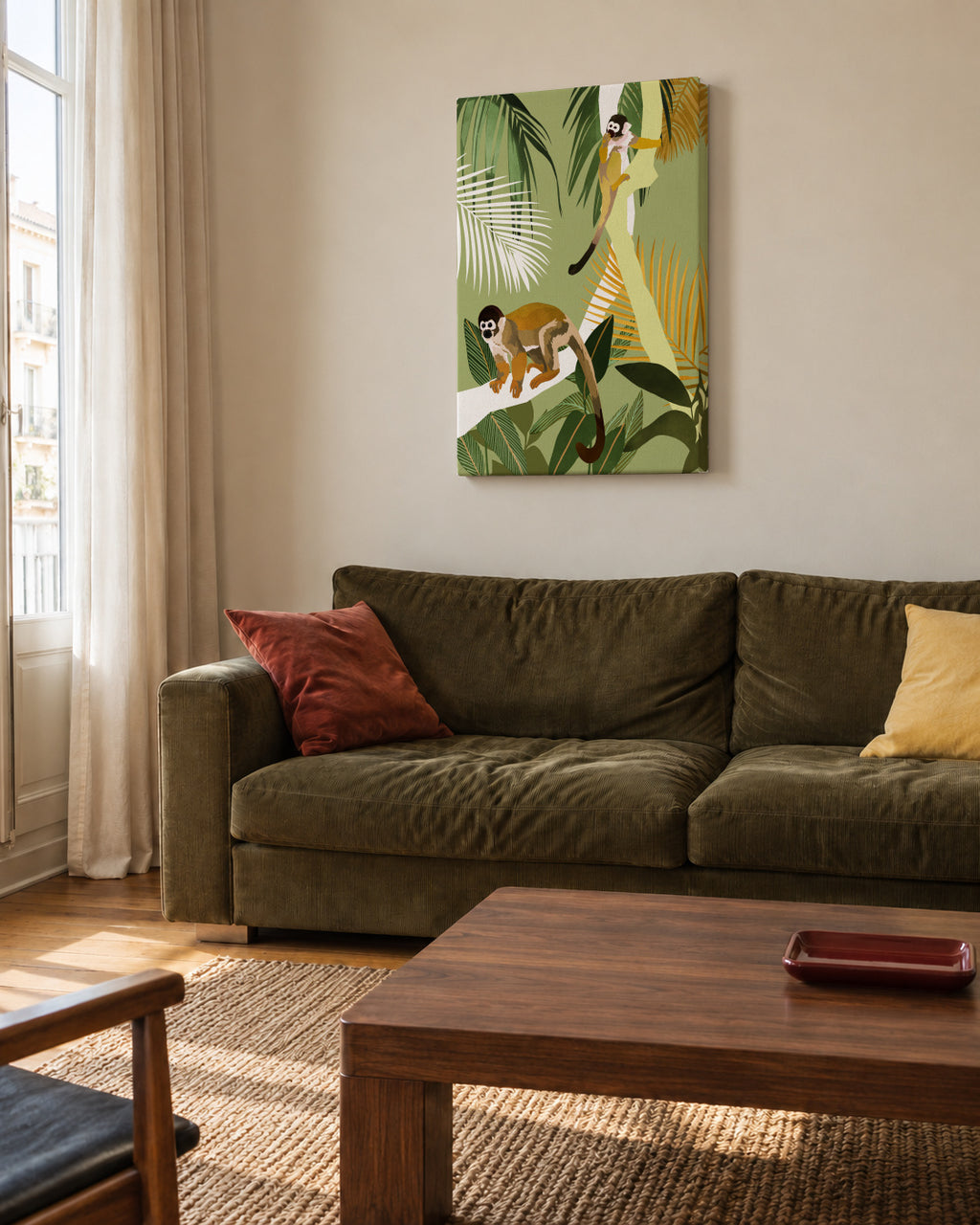 Monkey Friends - Unframed canvas in an interior