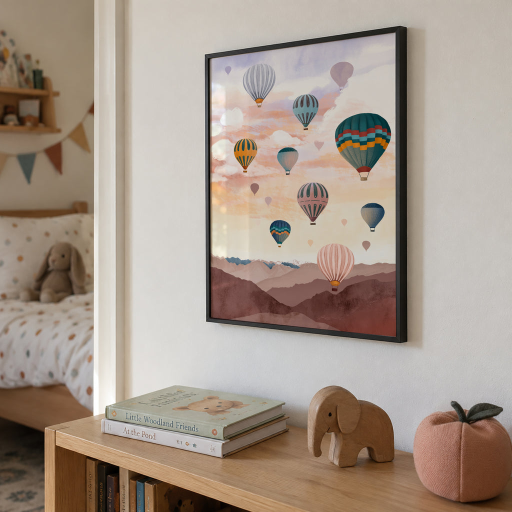 Airballoon Sky - Framed poster in an interior