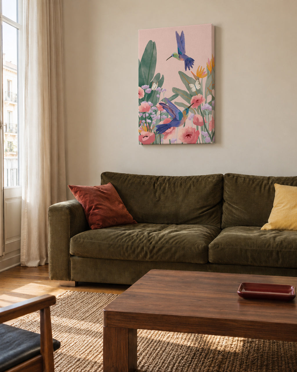 Hummingbirds - Unframed canvas in an interior
