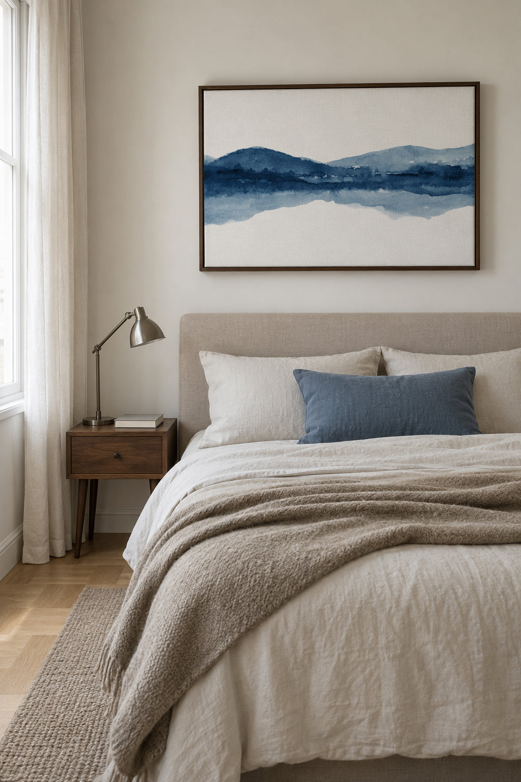 Watercolor landscape N2 - Framed canvas in an interior