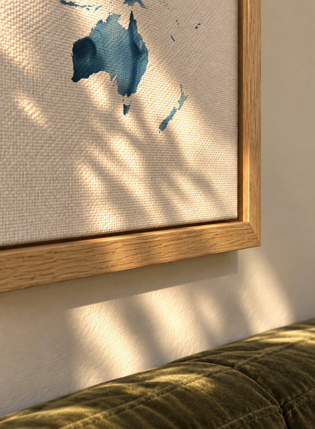 Indigo Blue World Map - Framed canvas detail