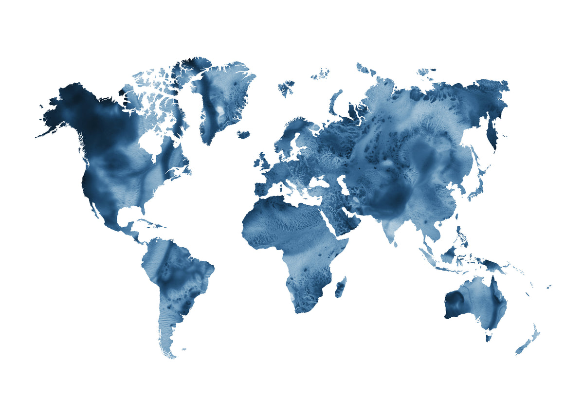 Indigo Blue World Map - Unframed art print