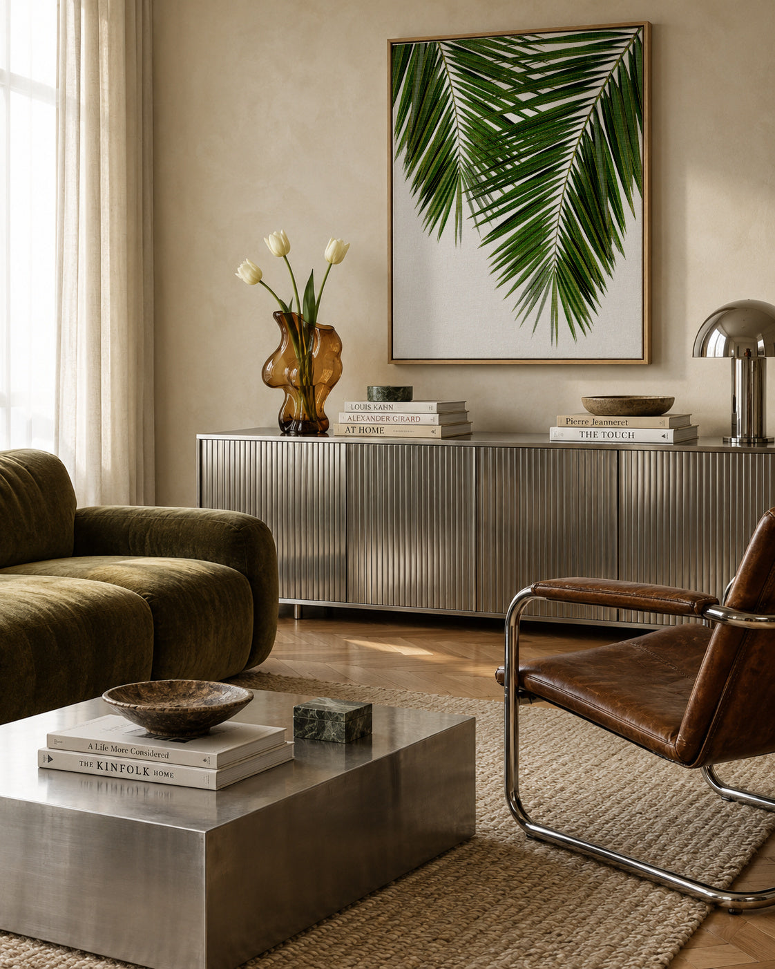 Palm Leaf II - Framed canvas in an interior