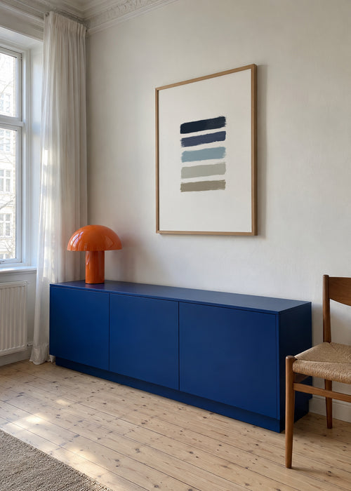 Blue & taupe stripes - Framed poster in an interior