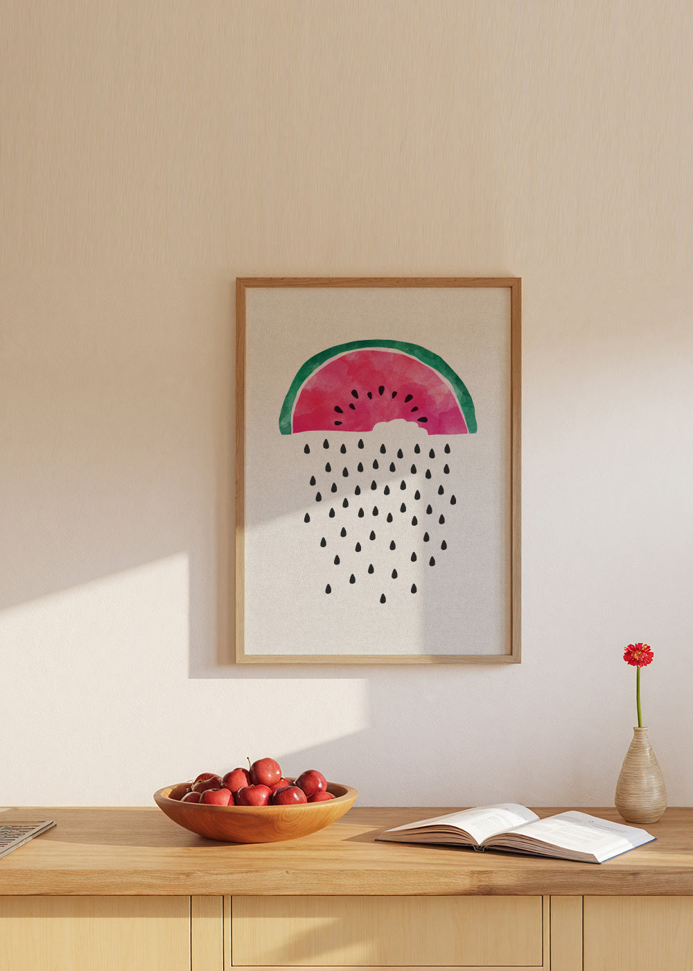 Watermelon rain - Framed poster in an interior