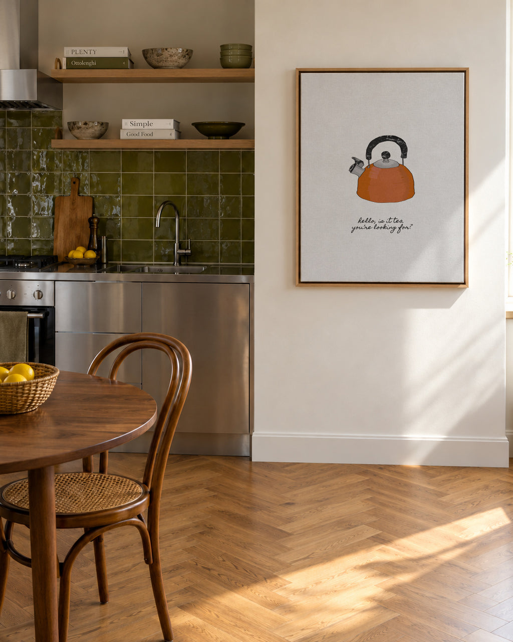 Hello is it tea - Framed canvas in an interior