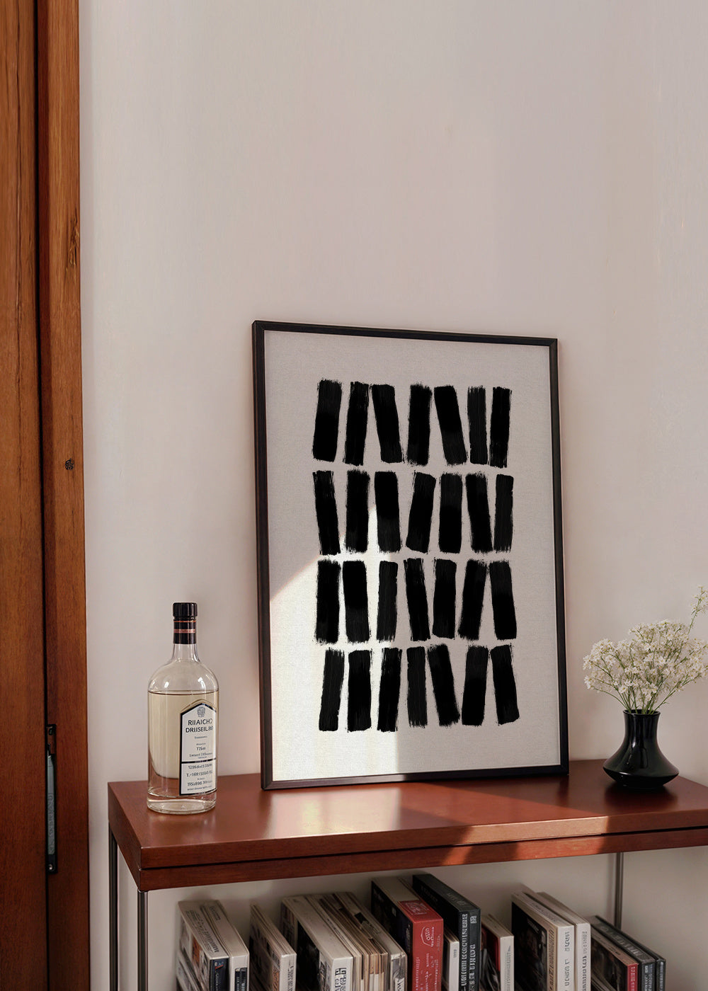 Black Brush Strokes - Framed poster in an interior