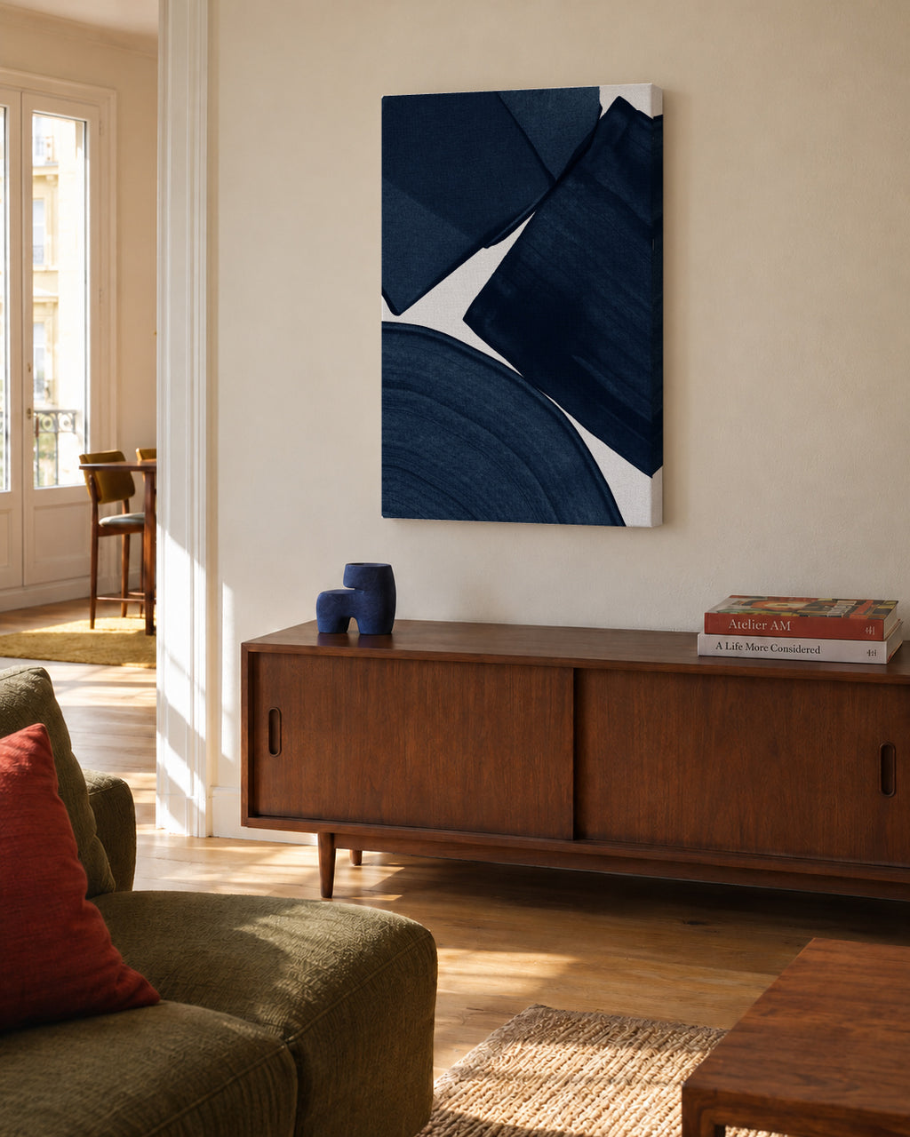 Minimalist Painting Blue II - Unframed canvas in an interior