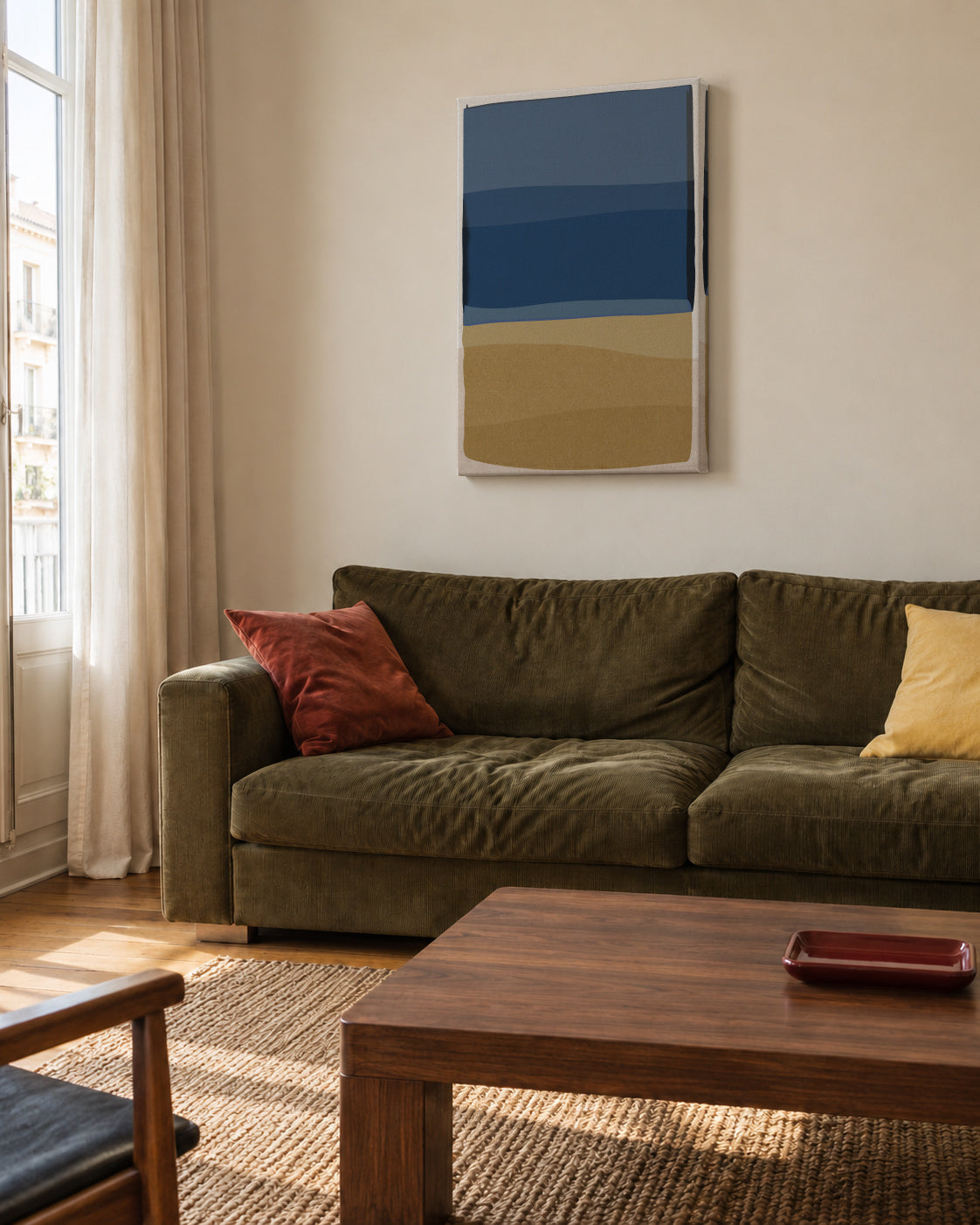 Modern Blue and Yellow - Unframed canvas in an interior