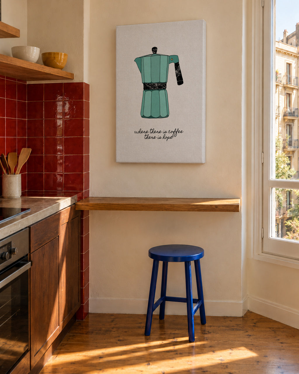Where There is Coffee - Unframed canvas in an interior