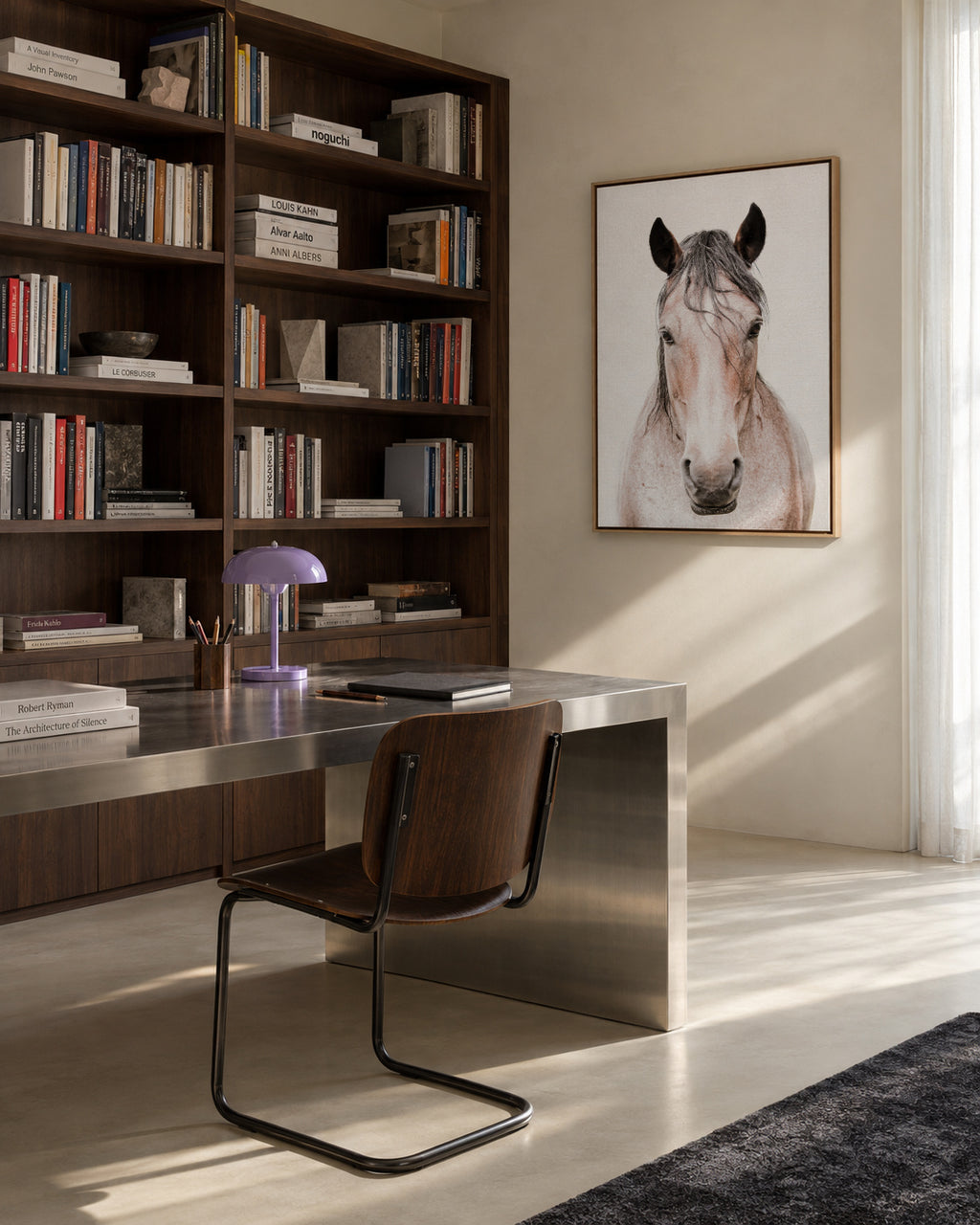 Red Horse 2 - Framed canvas in an interior