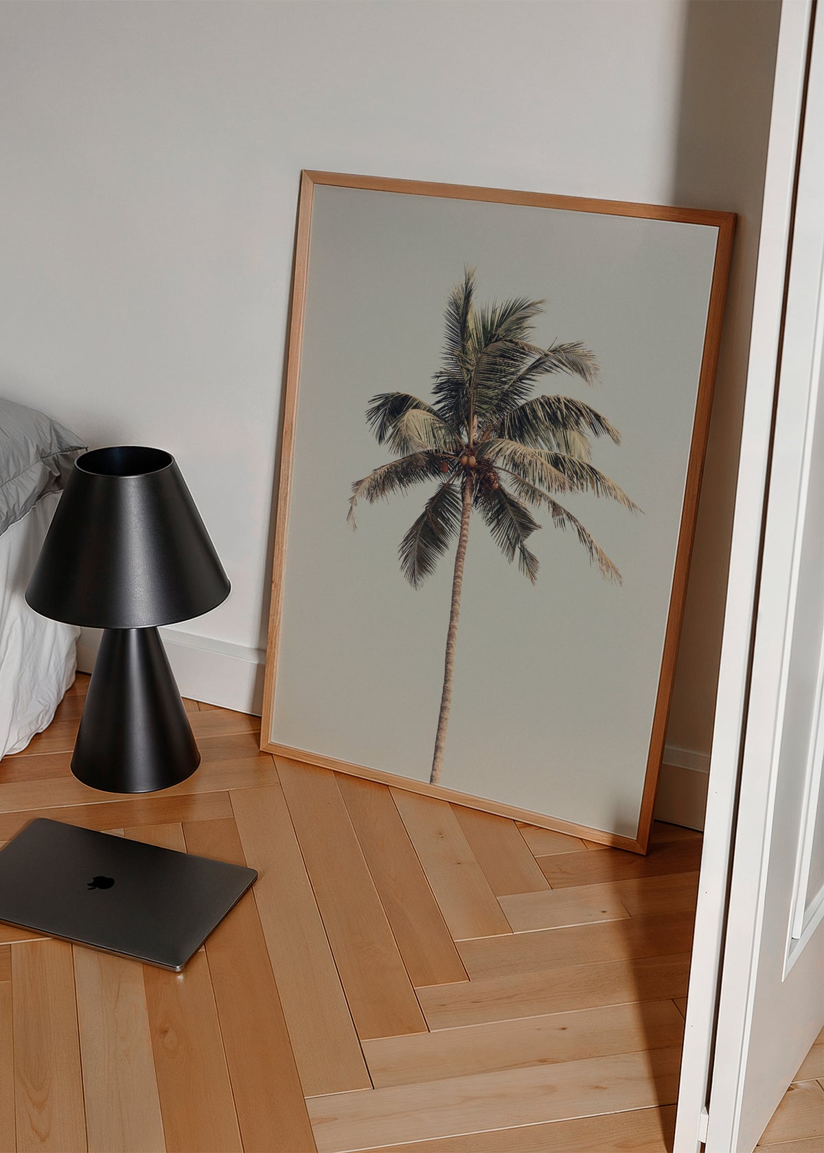 Palm tree by the beach - Framed poster in an interior