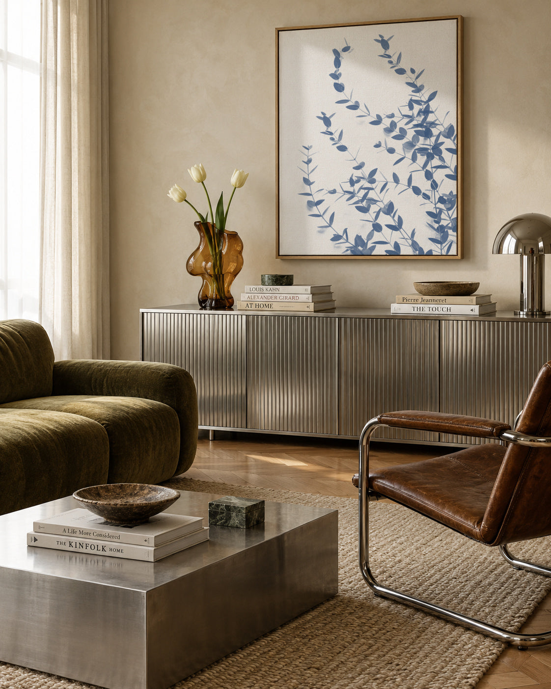 Foglioline II - Framed canvas in an interior