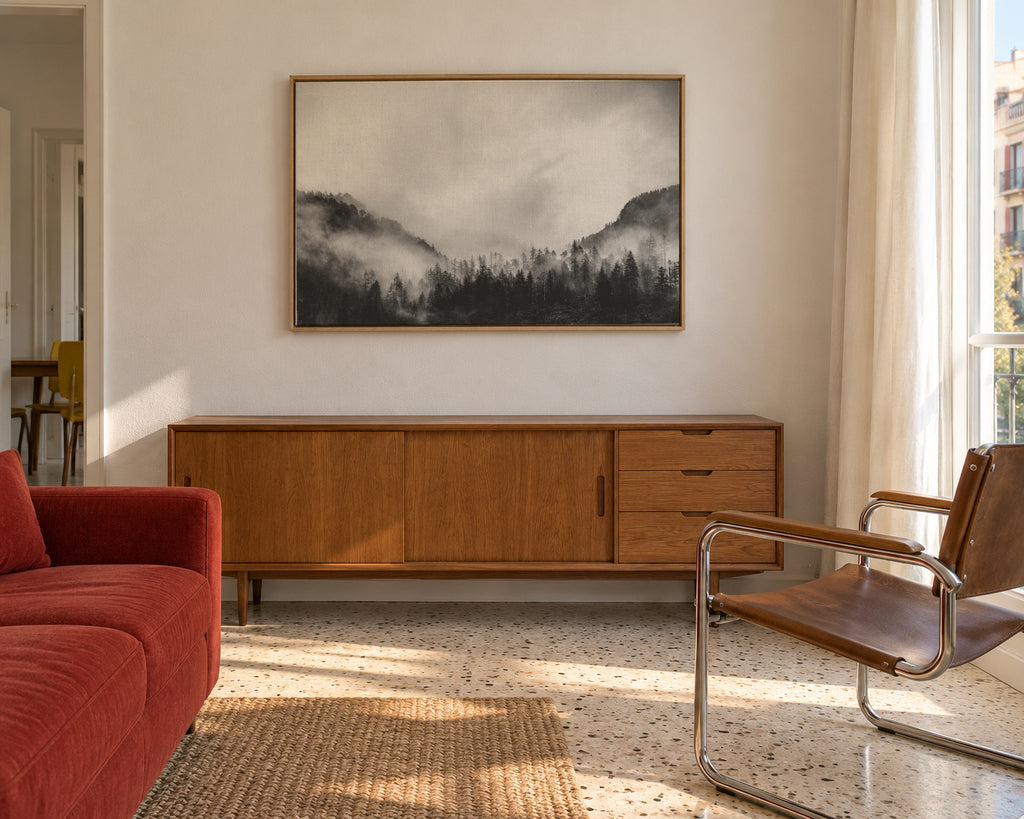 Moody clouds 4 - Framed canvas in an interior