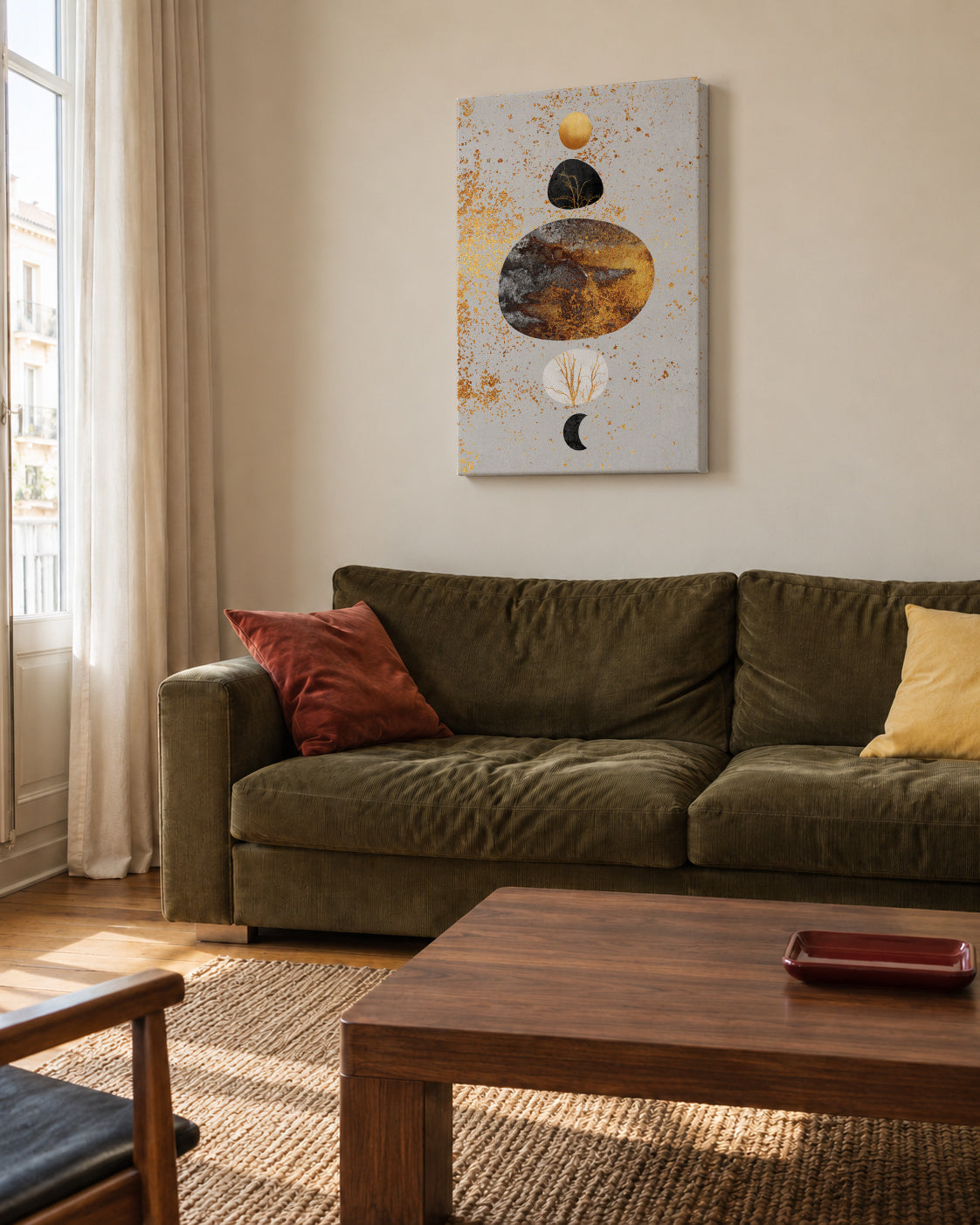 Sun and moon - Unframed canvas in an interior