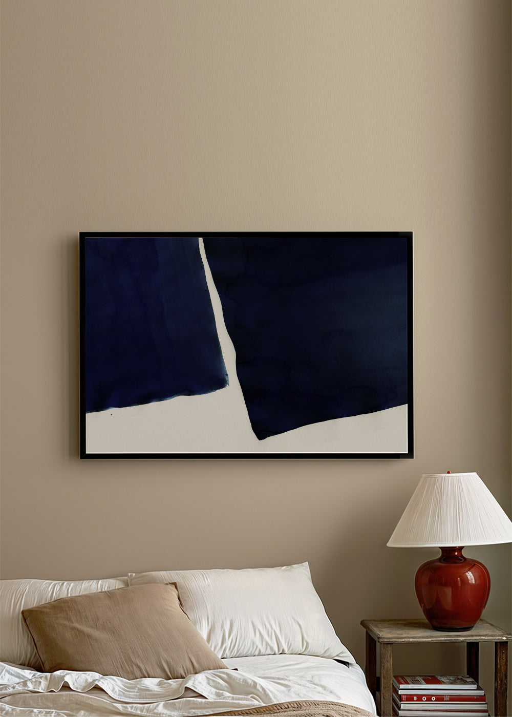Minimal navy blue abstract 01 - Framed poster in an interior