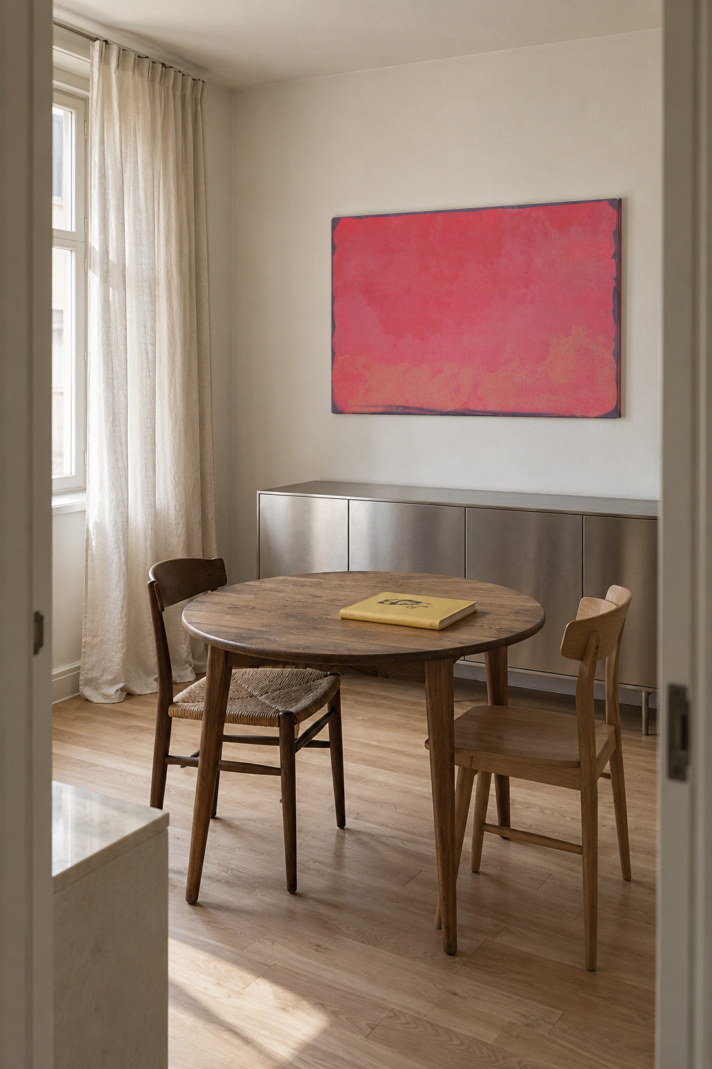 Minimal Abstract Fuschia Colorfield Painting 01 - Unframed canvas in an interior
