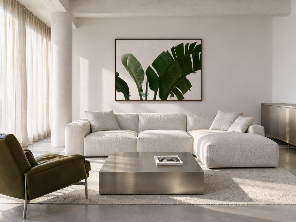 Travellers Palm Leaves 06 - Framed canvas in an interior