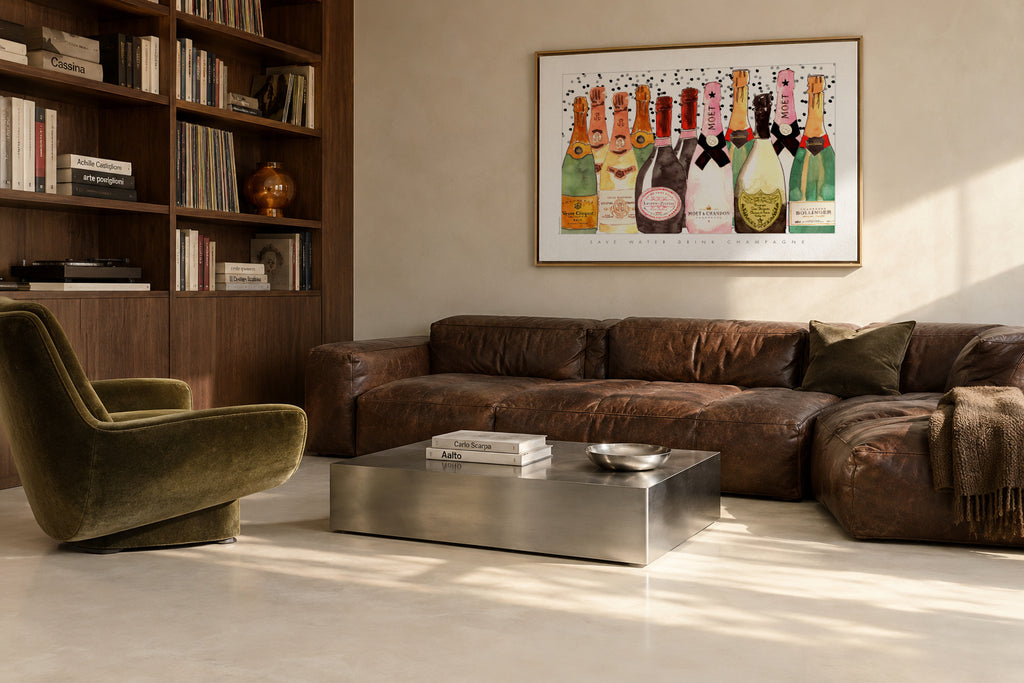 All the champagne - Framed canvas in an interior