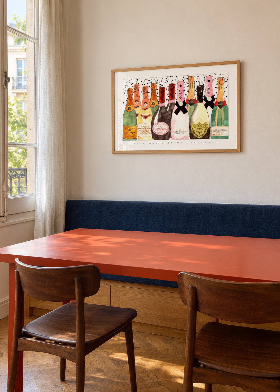 All the champagne - Framed poster in an interior