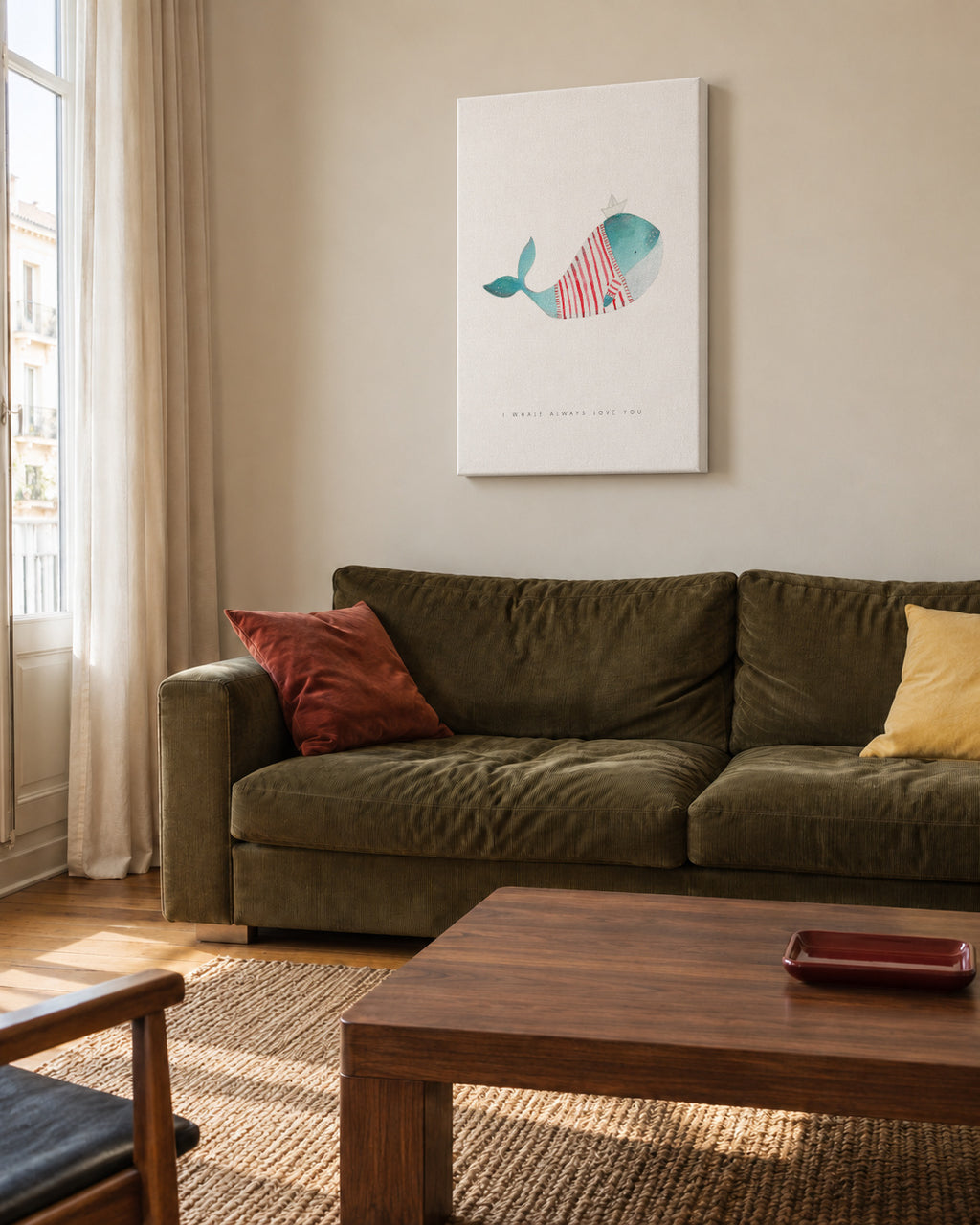Whale solo - Unframed canvas in an interior