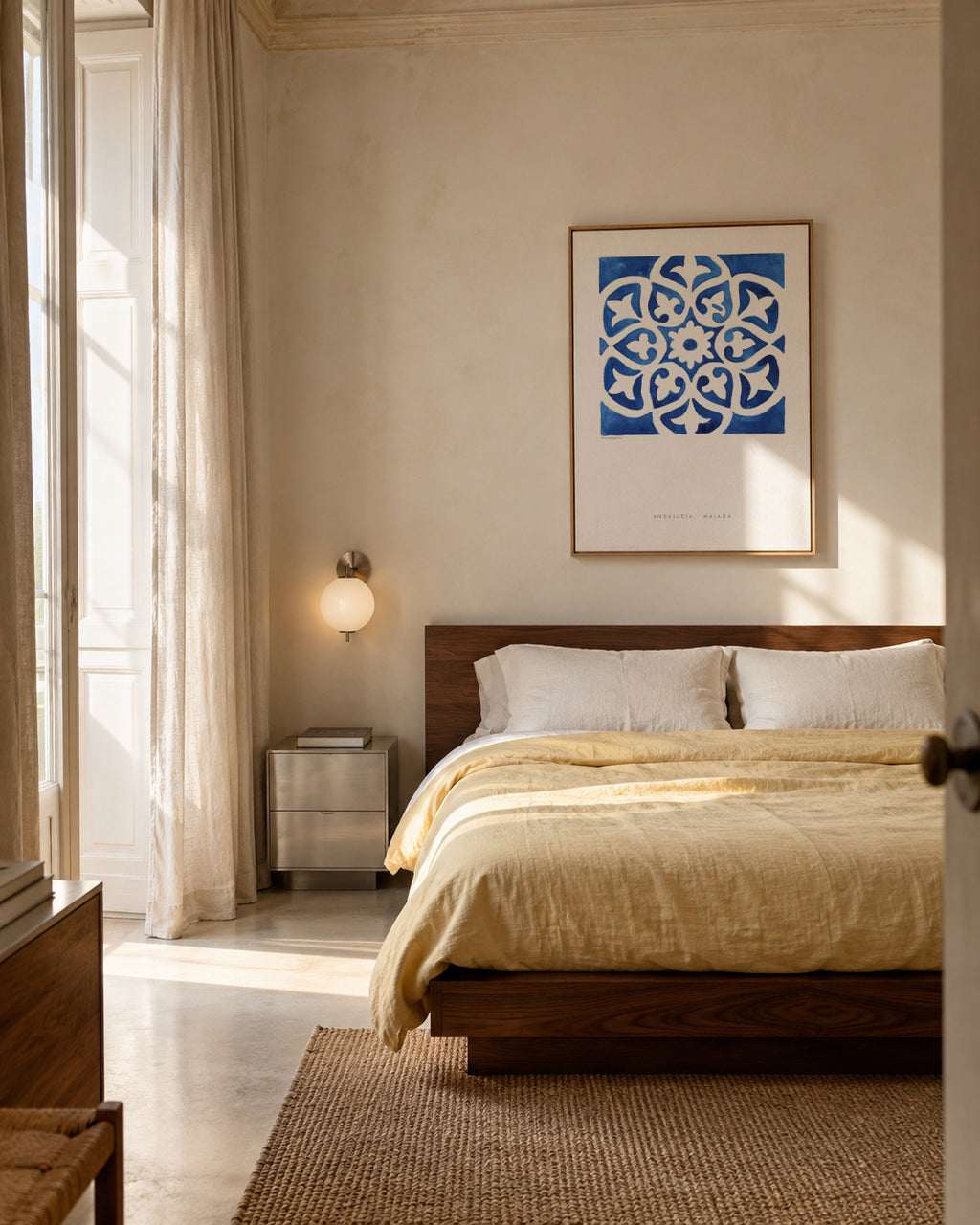 Tile Malaga blue - Framed canvas in an interior