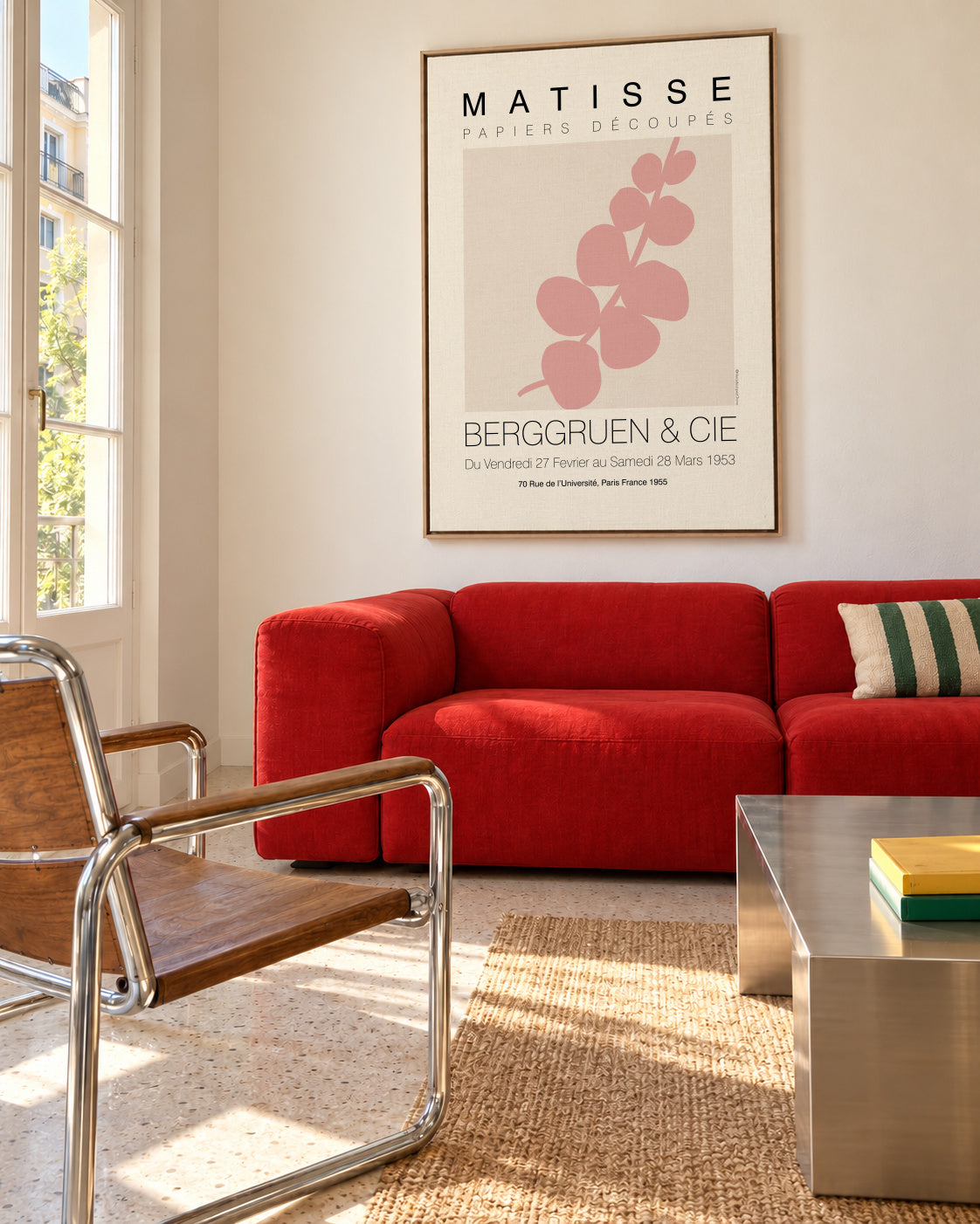 Matisse Single Leaf Pink - Framed canvas in an interior