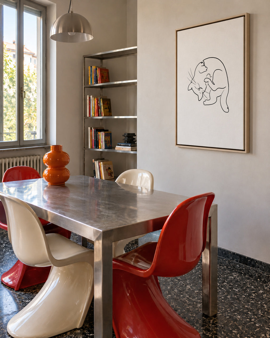 Cat Line No.1 - Framed canvas in an interior