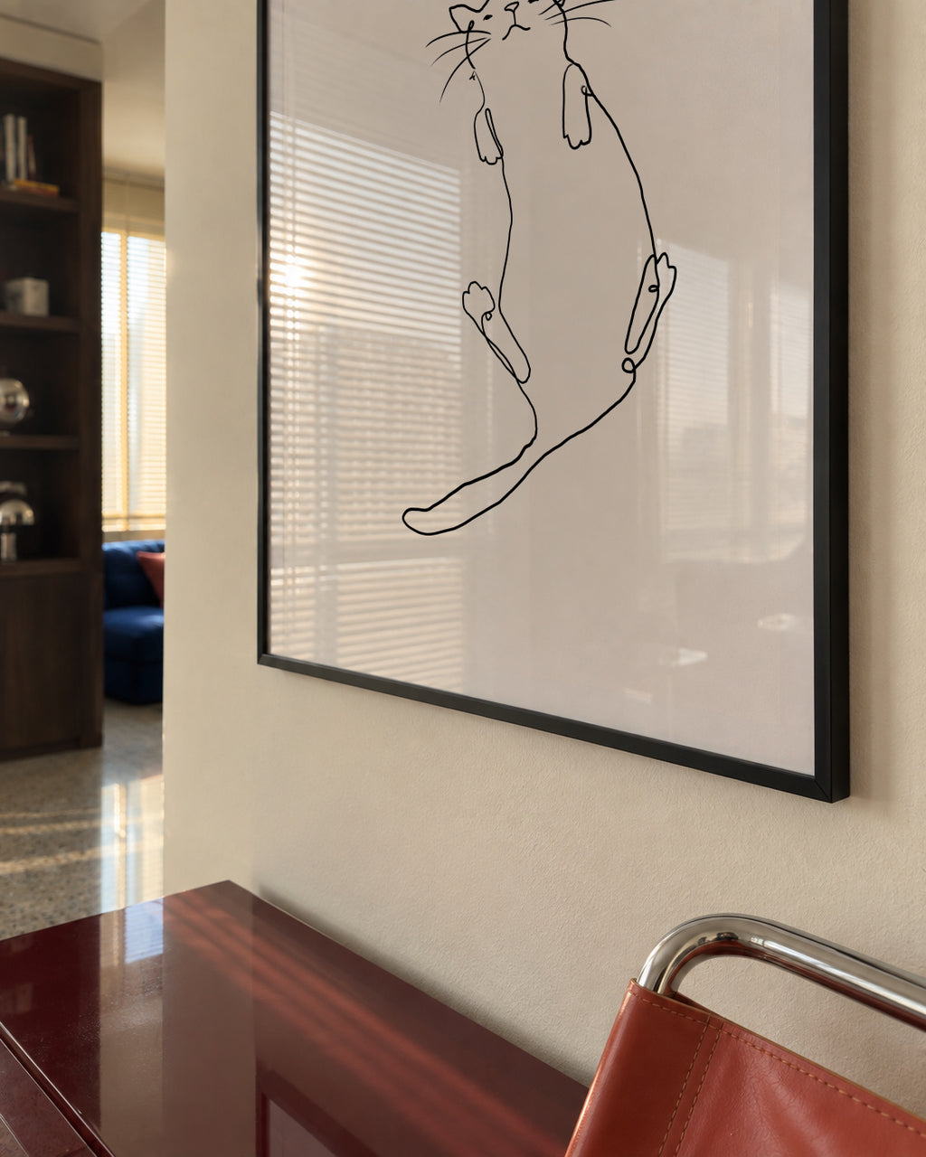 Cat Line No.2 - Framed poster in an interior