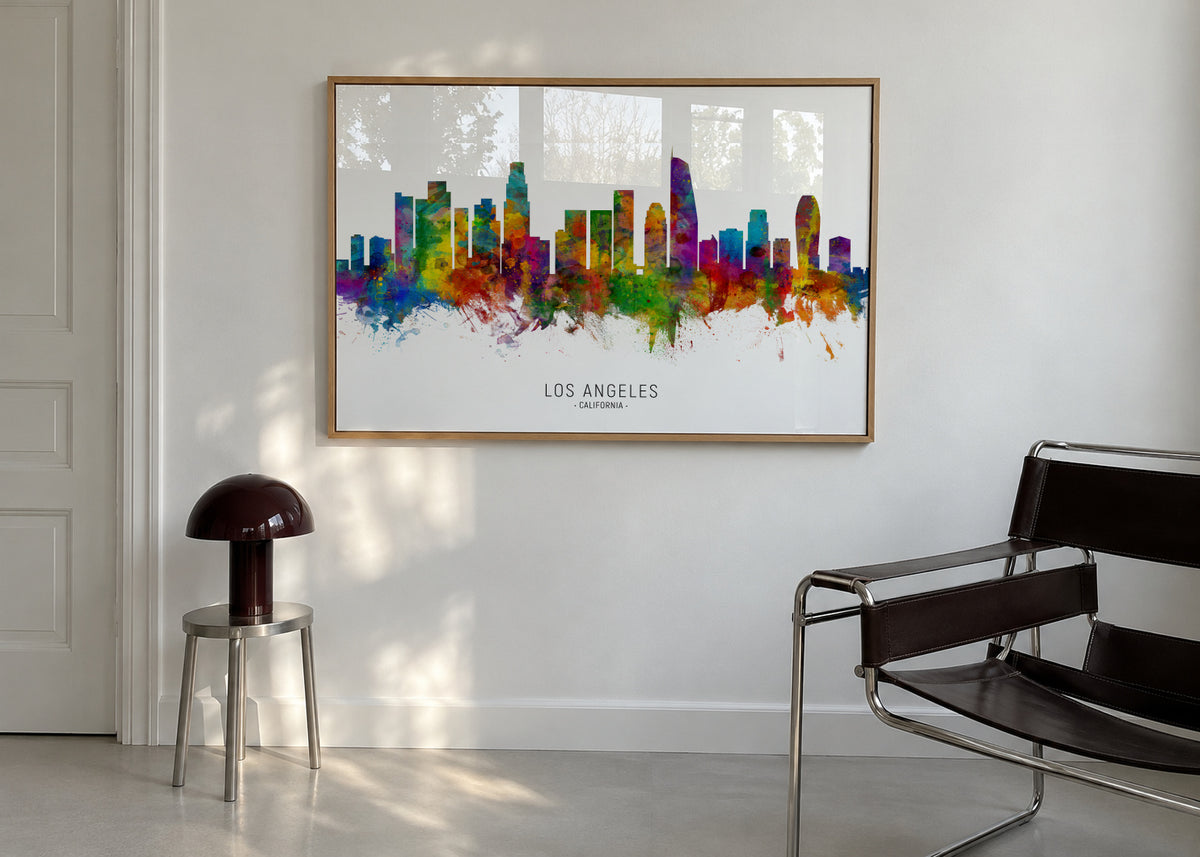 Los Angeles Skyline multicolor - Framed poster in an interior