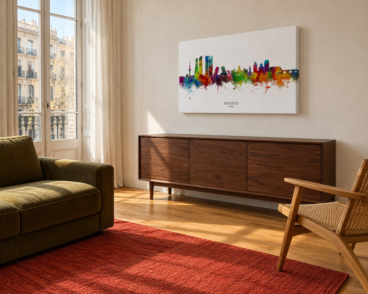 Madrid Skyline multicolor - Unframed canvas in an interior