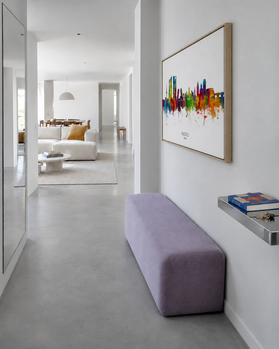Madrid Skyline multicolor - Framed canvas in an interior